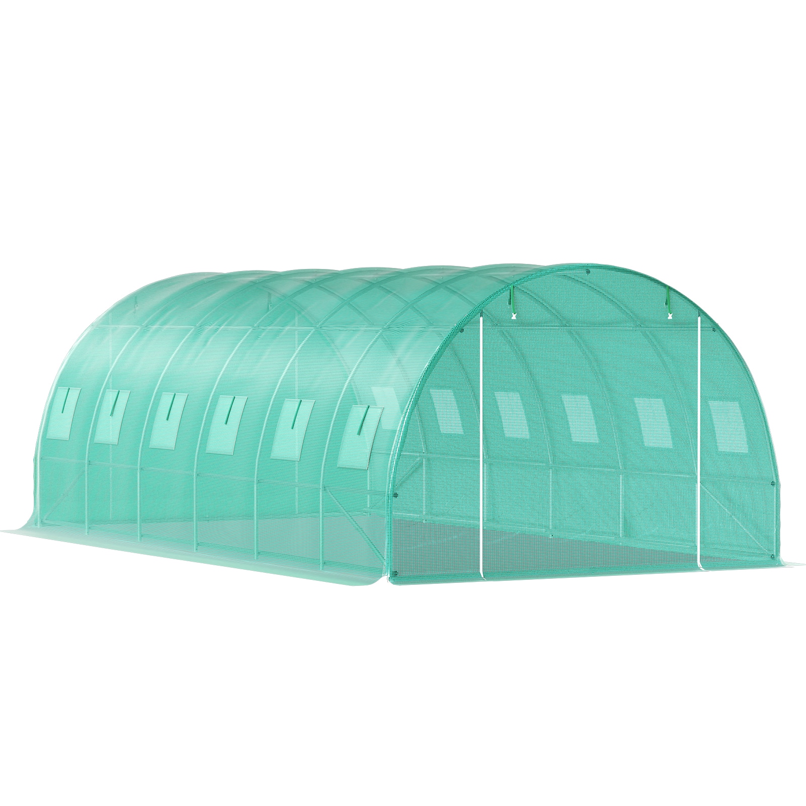 Walk-in Tunnel Greenhouse, 20 X 10 X 7 Ft Portable Plant Hot House W/ Galvanized Steel Hoops, 3 Top Beams, Diagonal Poles, 2 Zippered Doors & 12 Roll-up Windows, Green_maomaolike.com
